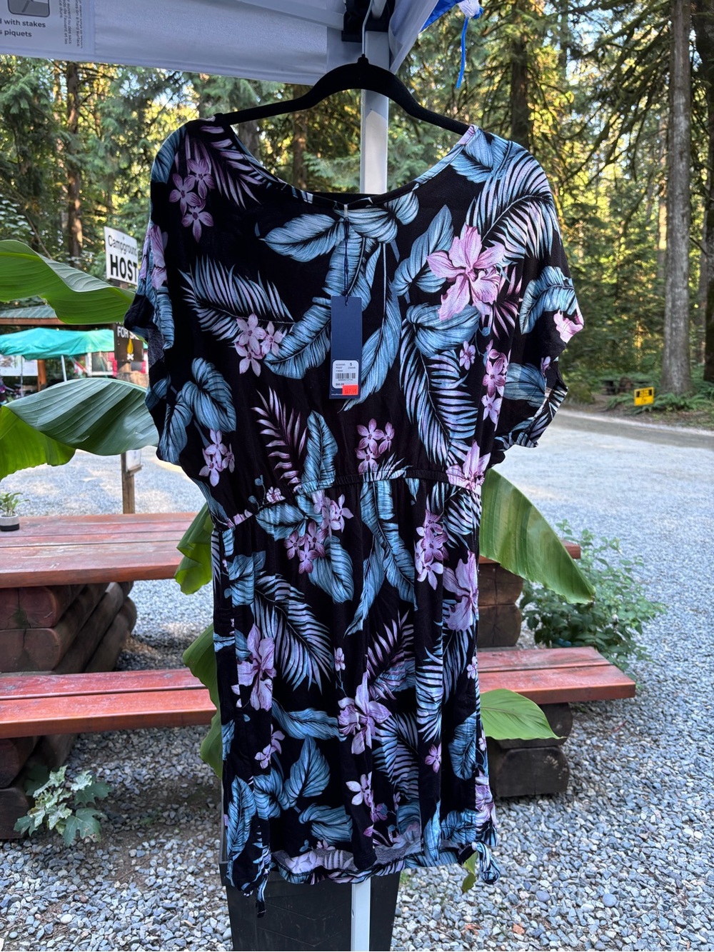 Eau De Sea Tropical Print Dress in Sky Blue and Black